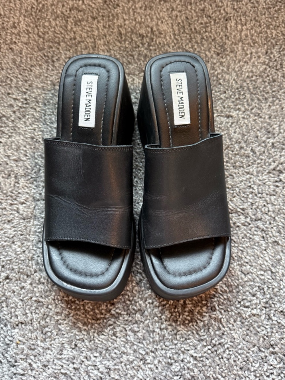 Steve Madden Pepe30 Black Chunky Platform Slide Mules - Picture 2 of 6